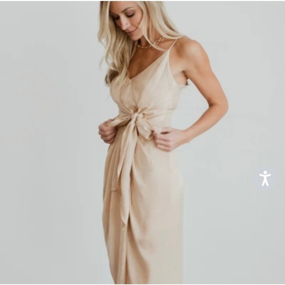 Champagne Baltic born midi satin dress Brides Maid Wedding Formal XL
